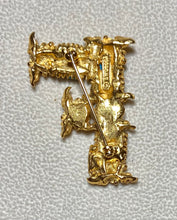 Load image into Gallery viewer, Authentic Swoboda &quot;F&quot; Initial Brooch ~ Howlite, Peridot, Fresh Water Pearl
