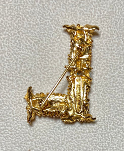 Authentic Swoboda "L" Initial Brooch ~ Coral, Turquolite, Fresh Water Pearl
