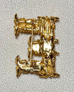 Authentic Swoboda "E" Initial Brooch ~ Carnelian, Peridot, Fresh Water Pearl