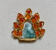 Load image into Gallery viewer, Authentic Swoboda Buddha Brooch ~ Carnelian and Jadeite Buddha
