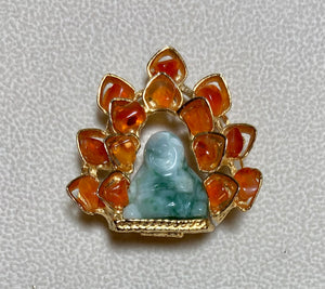 Authentic Swoboda Buddha Brooch ~ Carnelian and Jadeite Buddha