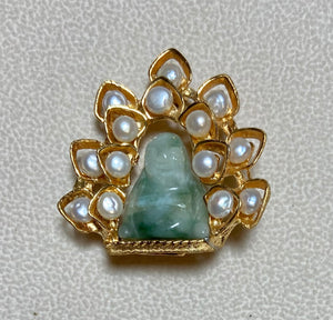 Authentic Swoboda Buddha Brooch ~ Fresh Water Pearl and Jadeite Buddha