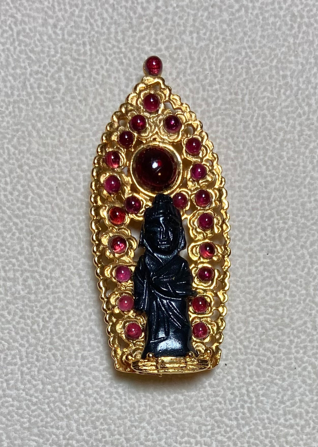 Authentic Swoboda Buddha Brooch ~ Garnet