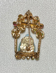 Authentic Swoboda Buddha Brooch ~ Peridot, Garnet, Pearl and Jadeite Buddha