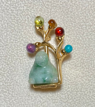 Load image into Gallery viewer, Authentic Swoboda Buddha Brooch ~ Peridot, Garnet, Amethyst, Turquoise and Jadeite Buddha

