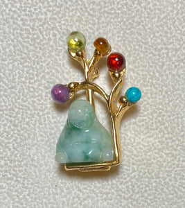 Authentic Swoboda Buddha Brooch ~ Peridot, Garnet, Amethyst, Turquoise and Jadeite Buddha