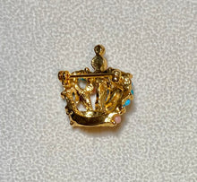 Load image into Gallery viewer, Authentic Swoboda Crown Brooch ~ Turquolite, Coral, Rhodolite Garnet, Pearl
