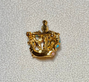 Authentic Swoboda Crown Brooch ~ Turquolite, Coral, Rhodolite Garnet, Pearl