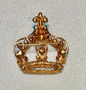 Authentic Swoboda Crown Brooch ~ Turquolite Garnet, Coral, Fresh Water Pearl