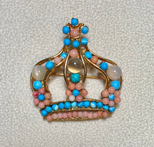 Load image into Gallery viewer, Authentic Swoboda Crown Brooch ~ Turquolite, Coral, Moonstone

