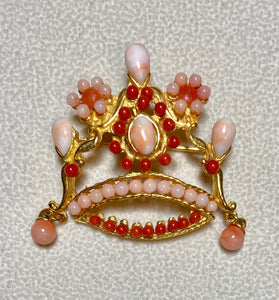 Authentic Swoboda Crown Brooch ~ Coral