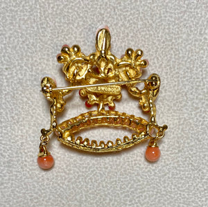 Authentic Swoboda Crown Brooch ~ Coral