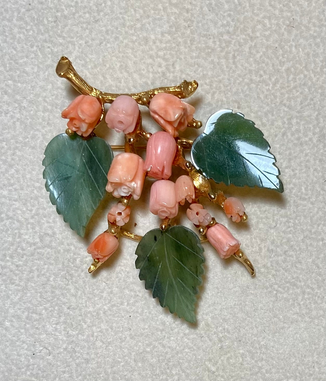 AUTHENTIC SWOBODA FLOWER BROOCH ~ JADE, CORAL