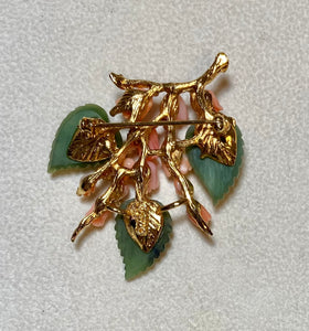 AUTHENTIC SWOBODA FLOWER BROOCH ~ JADE, CORAL