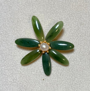 AUTHENTIC SWOBODA FLOWER BROOCH ~ JADE, PEARL