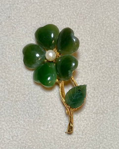 AUTHENTIC SWOBODA FLOWER BROOCH ~ JADE, PEARL