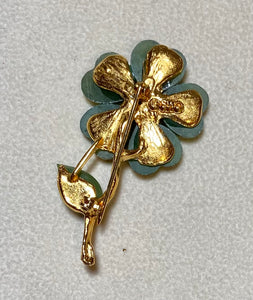 AUTHENTIC SWOBODA FLOWER BROOCH ~ JADE, PEARL