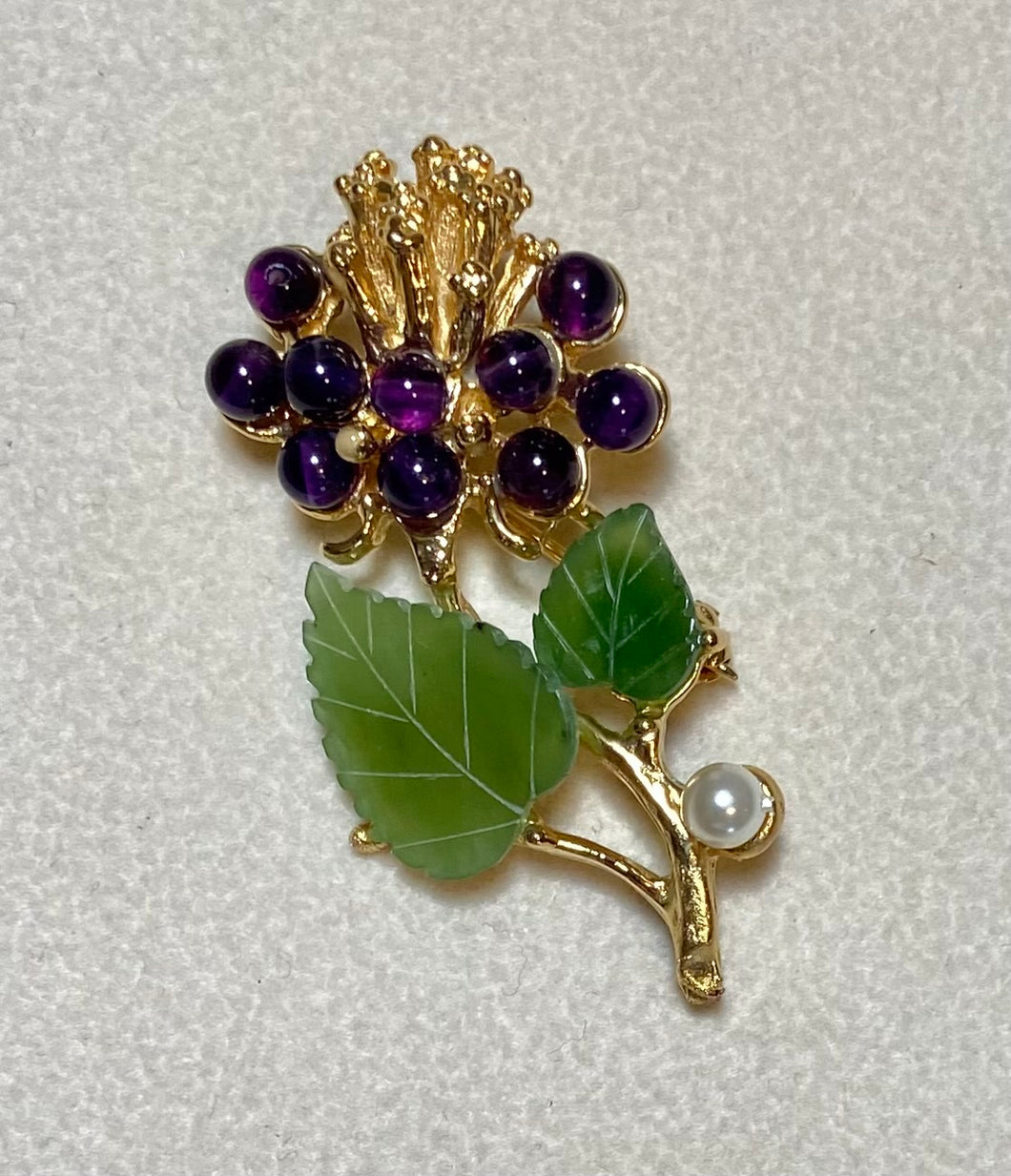 AUTHENTIC SWOBODA FLOWER BROOCH ~ JADE, AMETHYST, PEARL
