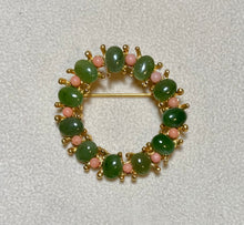 Load image into Gallery viewer, AUTHENTIC SWOBODA FLOWER WREATH BROOCH ~ JADE, CORAL
