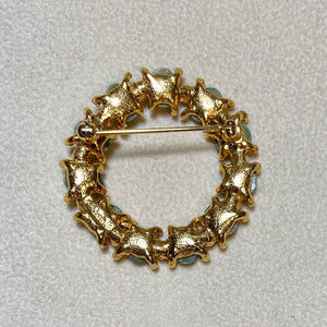 AUTHENTIC SWOBODA FLOWER WREATH BROOCH ~ JADE, CORAL
