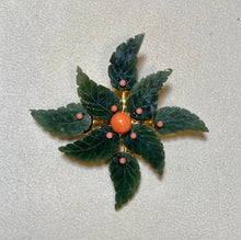 Load image into Gallery viewer, AUTHENTIC SWOBODA FLOWER BROOCH ~ JADE, CORAL

