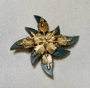 AUTHENTIC SWOBODA FLOWER BROOCH ~ JADE, CORAL