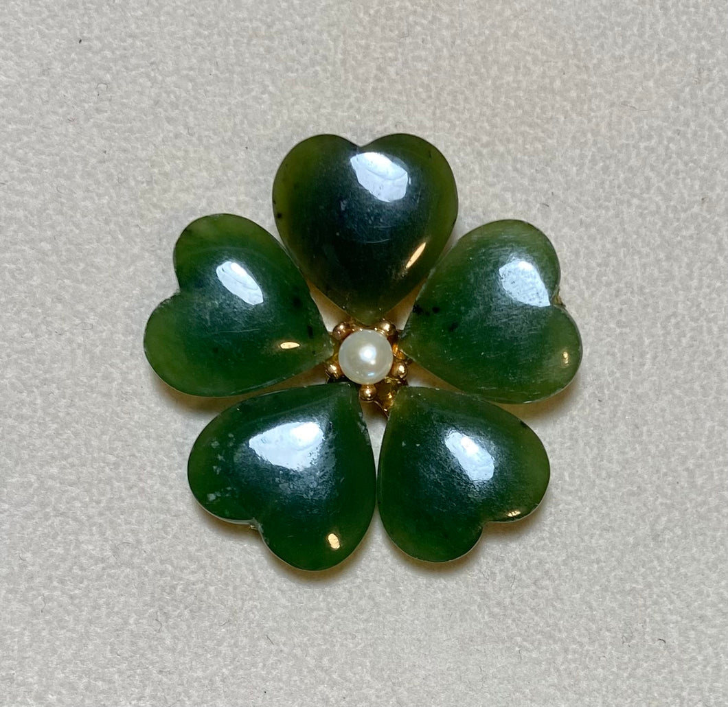 AUTHENTIC SWOBODA FLOWER BROOCH ~ JADE, PEARL