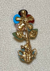 AUTHENTIC SWOBODA FLOWER VASE BROOCH ~ JADE, MULTI-STONE