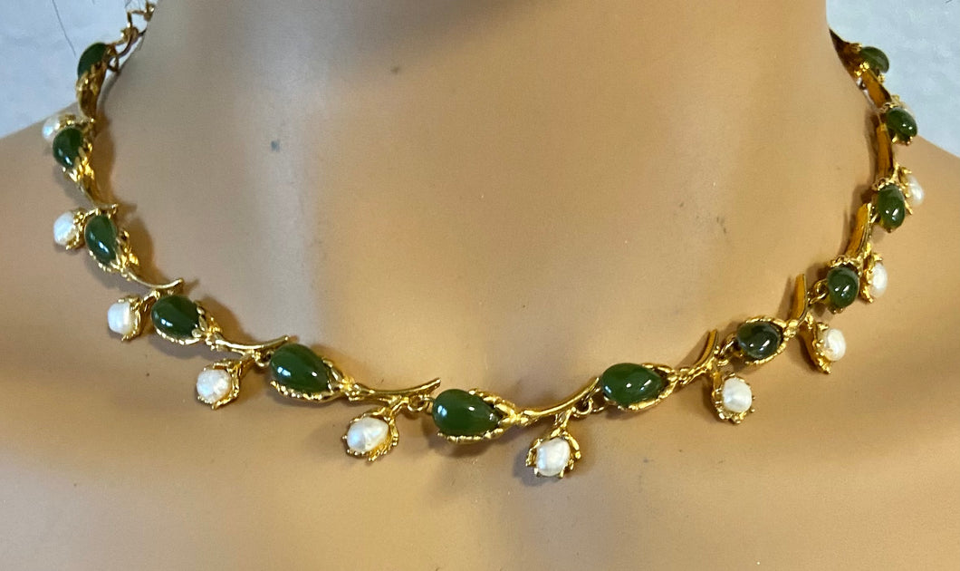 AUTHENTIC SWOBODA NECKLACE ~ Jade, Fresh Water Pearl