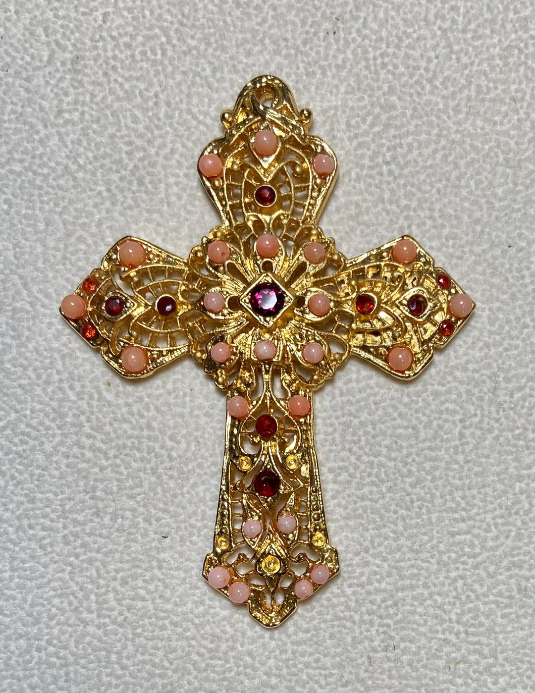 Authentic Swoboda Cross Pendant ~ Coral, Garnet