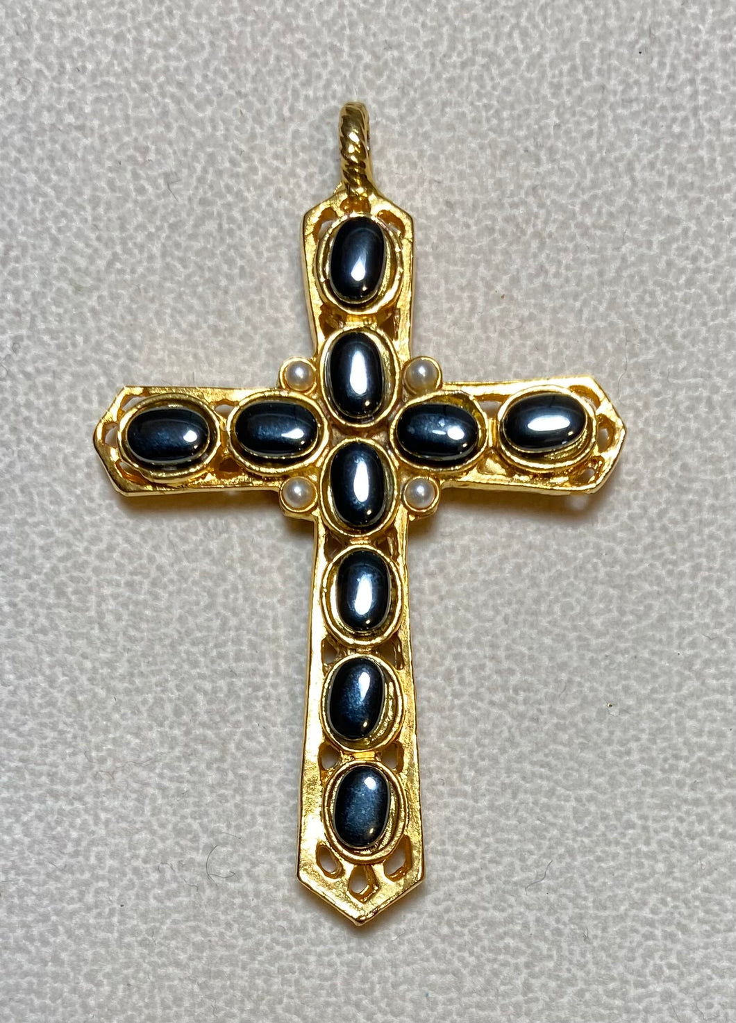 Authentic Swoboda Reversible Cross Pendant ~ Genuine Opal, Hematite, Pearl