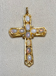 Authentic Swoboda Reversible Cross Pendant ~ Genuine Opal, Hematite, Pearl