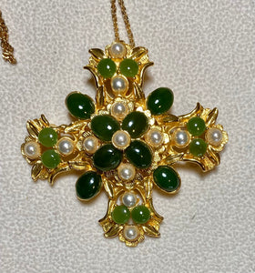 Authentic Swoboda Cross Pendant ~ JADE, PEARL
