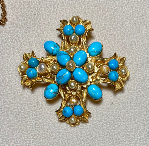 Authentic Swoboda Cross Pendant ~ TURQUOISE, PEARL
