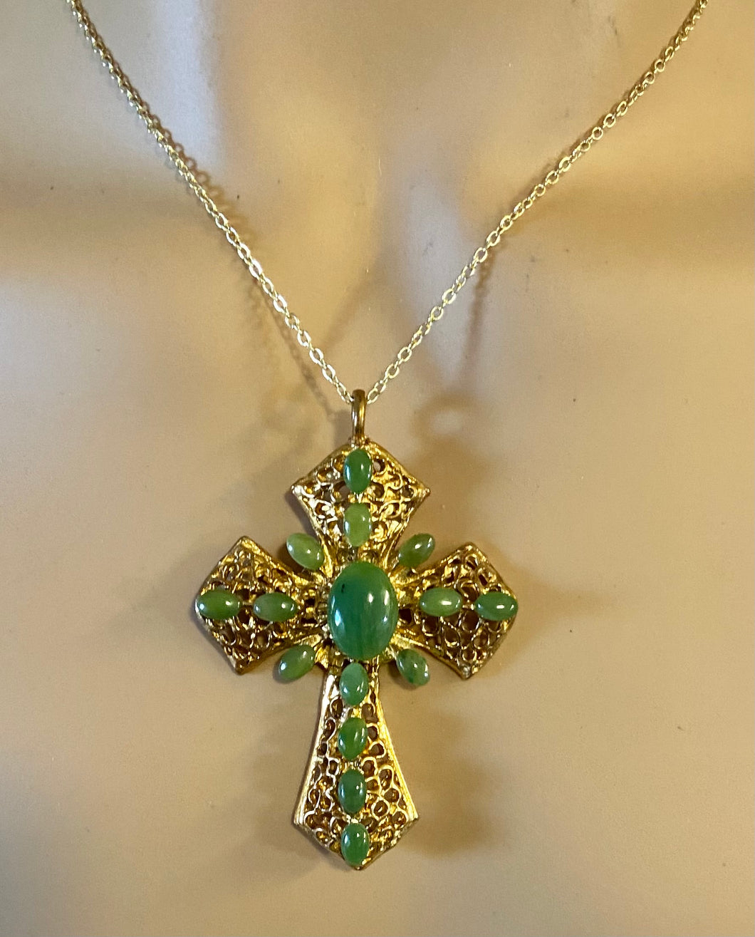 Authentic Swoboda Cross Pendant ~ JADE