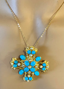 Authentic Swoboda Cross Pendant ~ TURQUOISE, PEARL