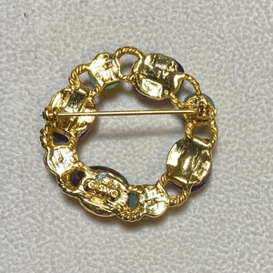 AUTHENTIC SWOBODA WREATH FLOWER BROOCH ~ AMETHYST, JADE