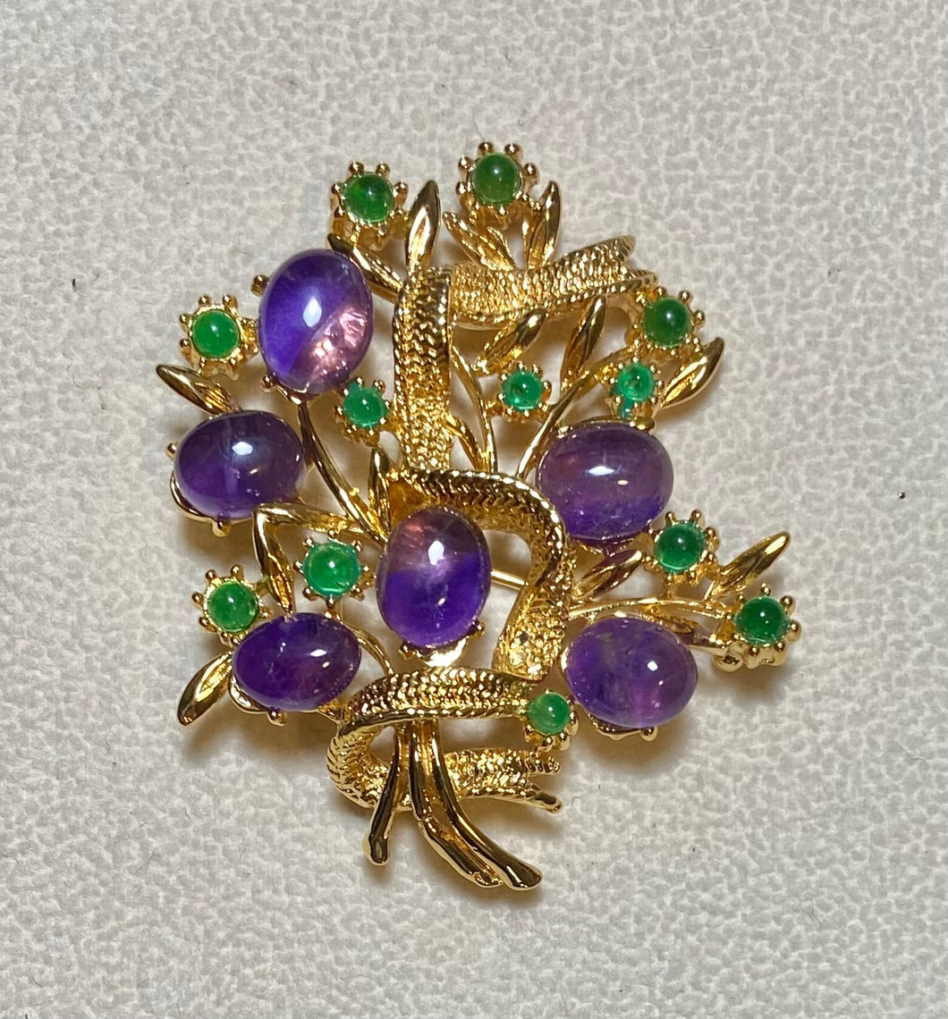 AUTHENTIC SWOBODA FLOWER BROOCH ~ AMETHYST, PERIDOT