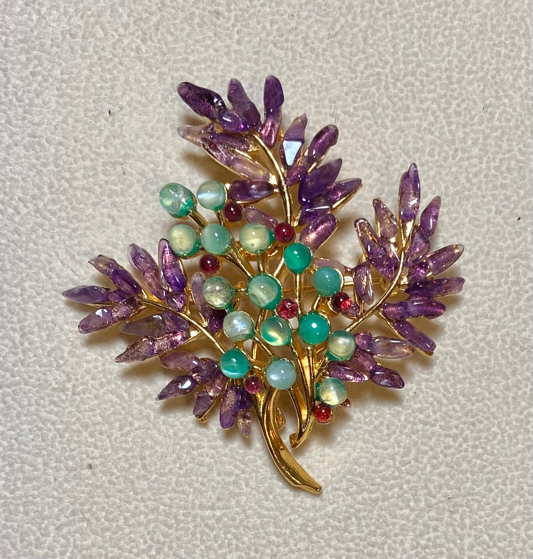 AUTHENTIC SWOBODA PINE APPLE BROOCH ~ AMETHYST, GREEN MOONSTONE
