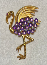 Load image into Gallery viewer, AUTHENTIC SWOBODA FLAMINGO BROOCH ~ AMETHYST, PEARL, RUBY EYE
