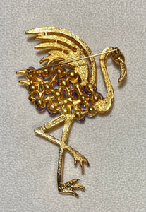 AUTHENTIC SWOBODA FLAMINGO BROOCH ~ AMETHYST, PEARL, RUBY EYE