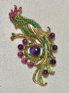 AUTHENTIC SWOBODA COCKATOO BROOCH ~ AMETHYST, PERIDOT, RUBY