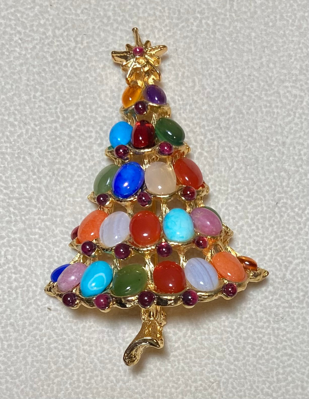 Authentic Swoboda Christmas Tree Brooch ~ Multi-stone, Garnet, Ruby