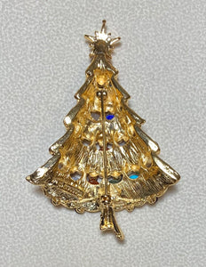 Authentic Swoboda Christmas Tree Brooch ~ Multi-stone, Garnet, Ruby