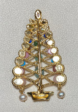 Load image into Gallery viewer, Authentic Swoboda Christmas Tree Brooch ~ Multi-stone, Peridot, Jade, Pearl
