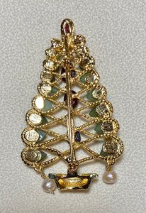 Authentic Swoboda Christmas Tree Brooch ~ Jade, Garnet, Pearl