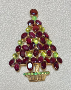 Authentic Swoboda Christmas Tree Brooch ~ Garnet, Peridot