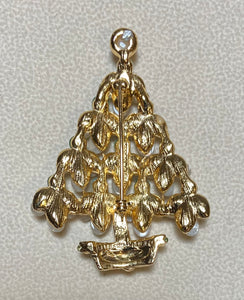 Authentic Swoboda Christmas Tree Brooch ~ White and Green Moonstone