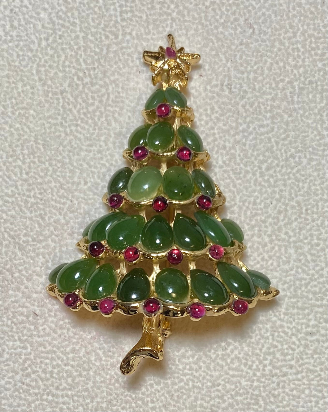 Authentic Swoboda Christmas Tree Brooch ~ Jade, Garnet, Ruby