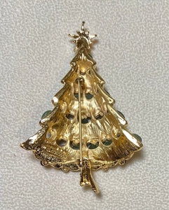 Authentic Swoboda Christmas Tree Brooch ~ Jade, Garnet, Ruby